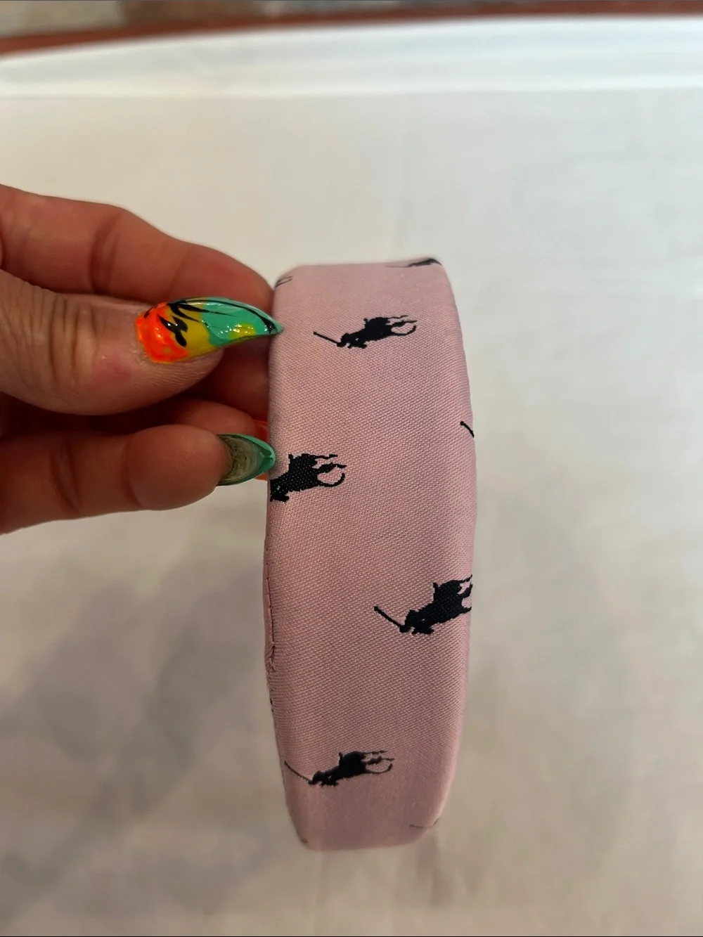 Ralph Lauren Pale Pink Satin Headband with Black Pony Print